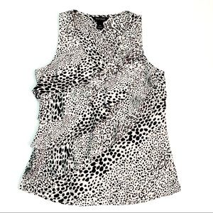 WHBM Black and Gray Leopard Ruffled Tank